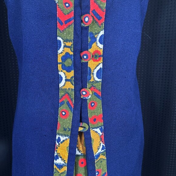 Women's Mod Ethnic Psychedelic Handmade Vintage 70s Barkcloth ? Pant Vest Set - Picture 3 of 9